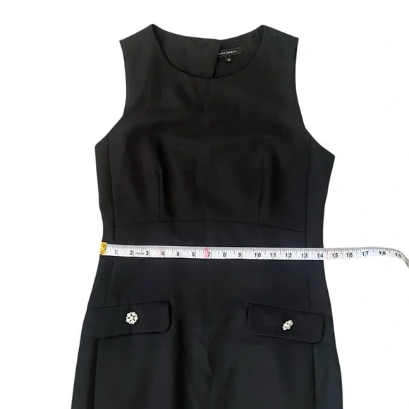 Tara Jarmon Elegant Cut Out Black Dress with Pockets and Rhinestone Buttons Sz 0 - Picture 10 of 10